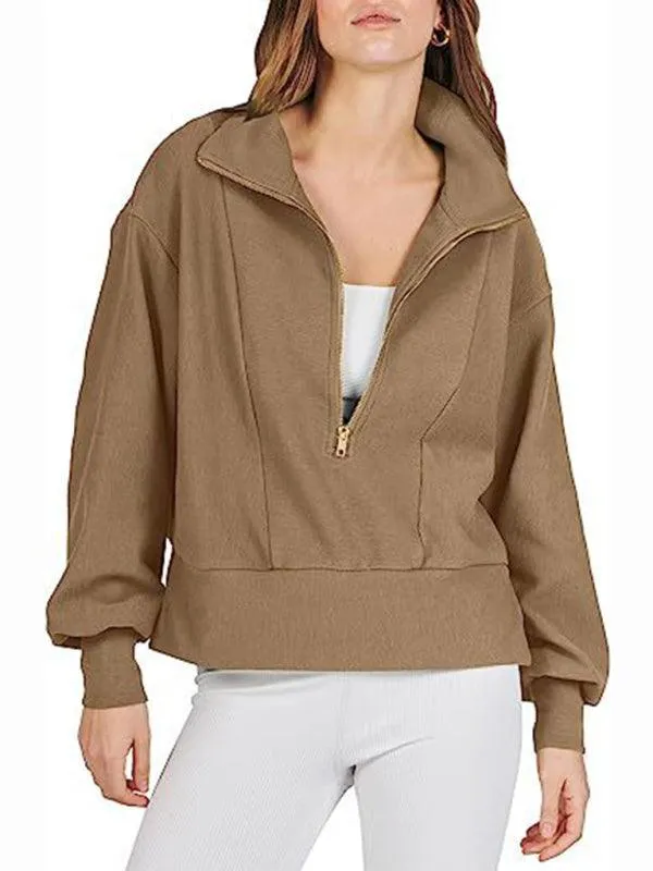 Loose Zipper Neck Women Sweatshirt