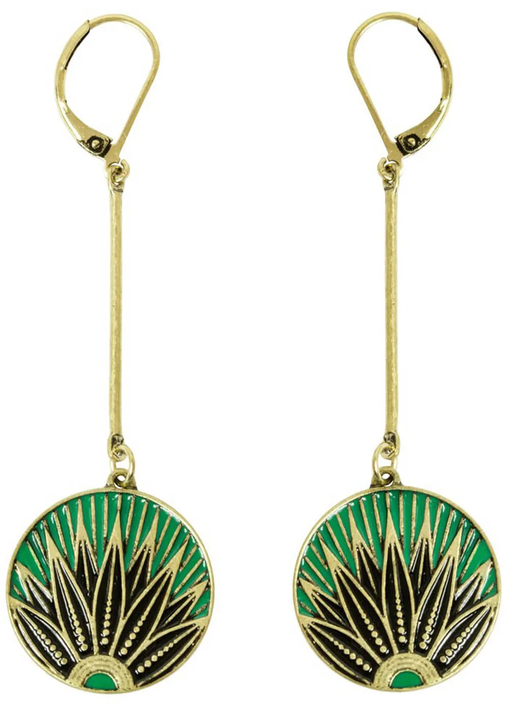 Love Vintage Art Deco Disc Drop Earrings Green