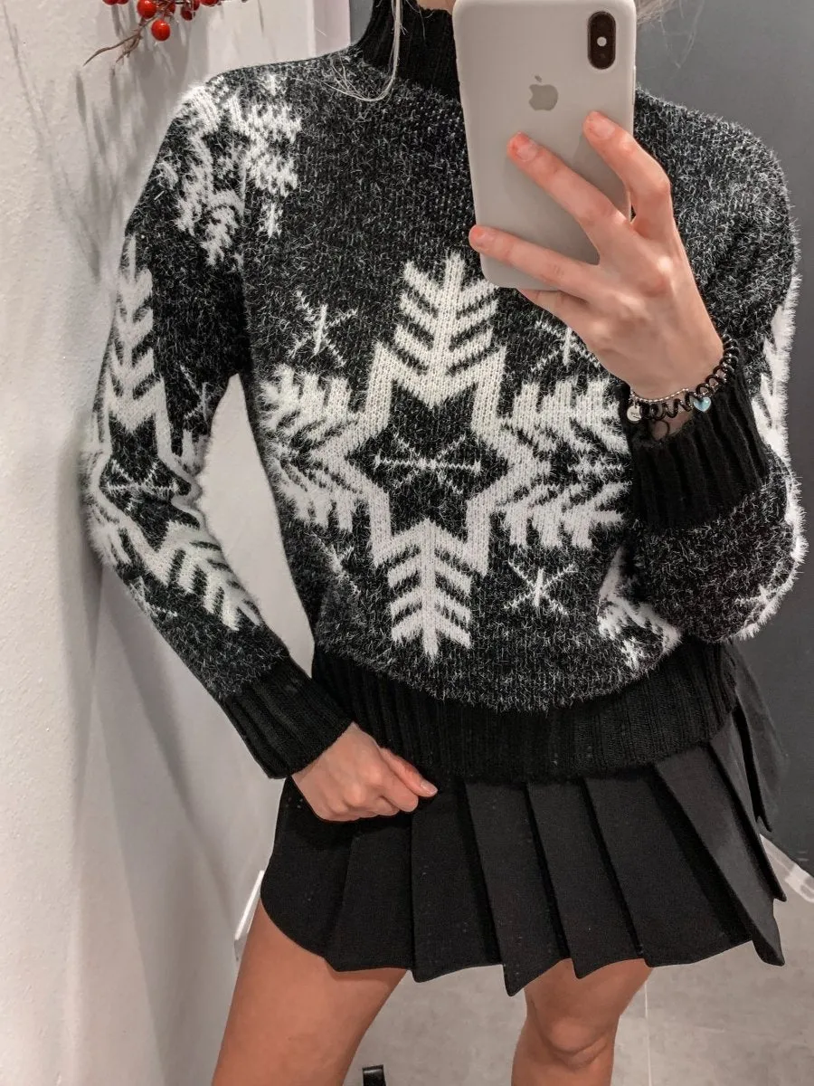 Maglione natalizio Fiocco nero con fantasia