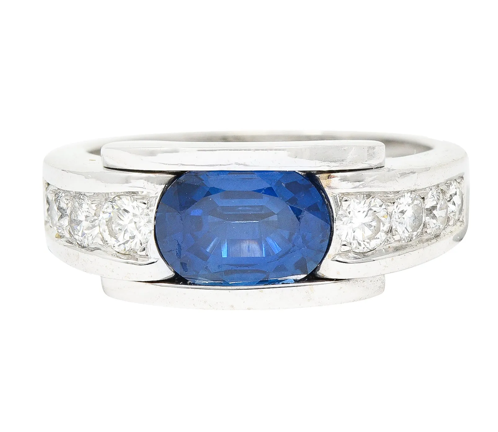 Mauboussin Paris Sapphire Diamond 18 Karat White Gold Vintage Alessandra Band Ring