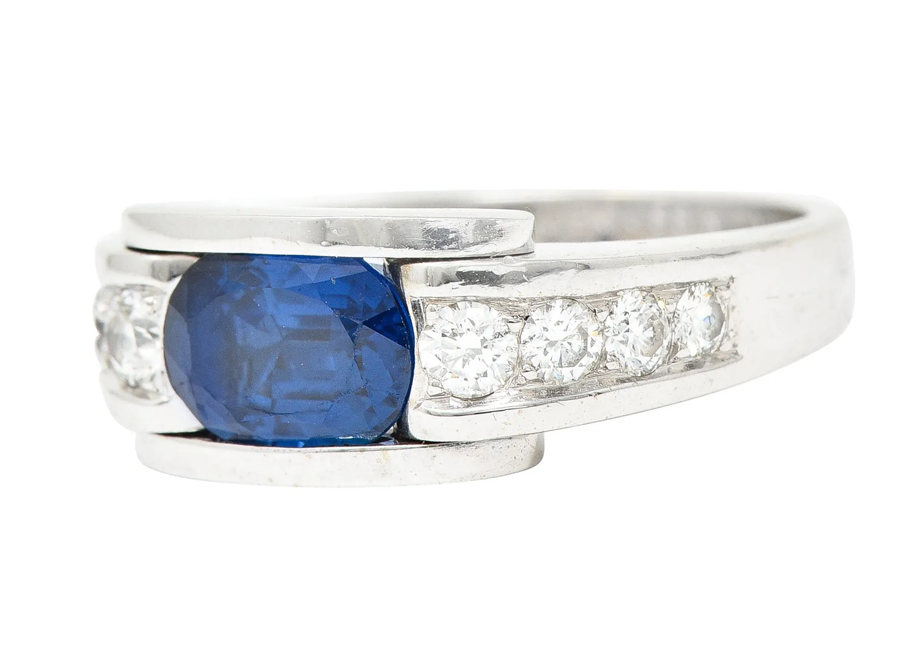 Mauboussin Paris Sapphire Diamond 18 Karat White Gold Vintage Alessandra Band Ring