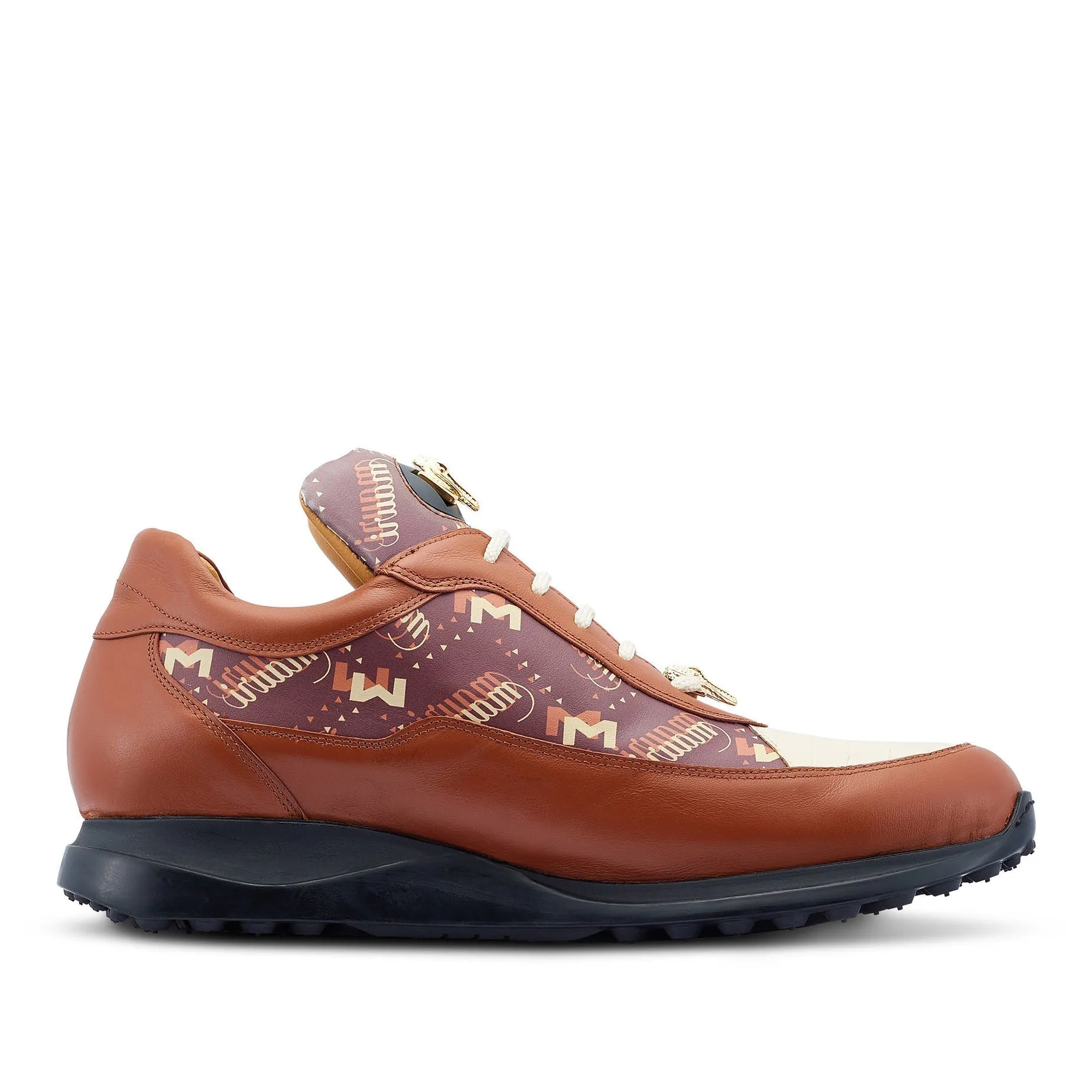 Mauri 8900/2 Tag Men's Shoes Cognac, Cream & Brown Exotic Crocodile / Nappa Leather Casual Sneakers (MA5446)