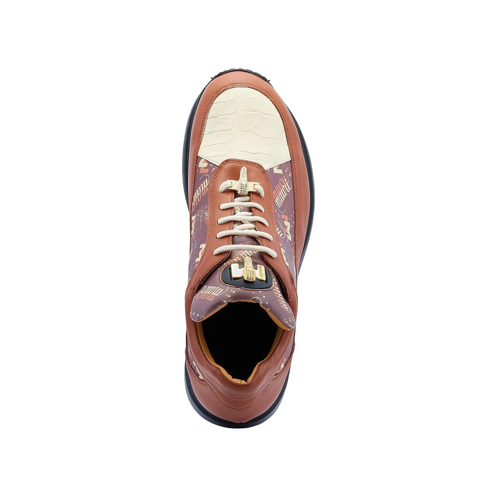 Mauri 8900/2 Tag Men's Shoes Cognac, Cream & Brown Exotic Crocodile / Nappa Leather Casual Sneakers (MA5446)