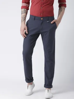 Men Navy Blue Slim Fit Solid Chinos