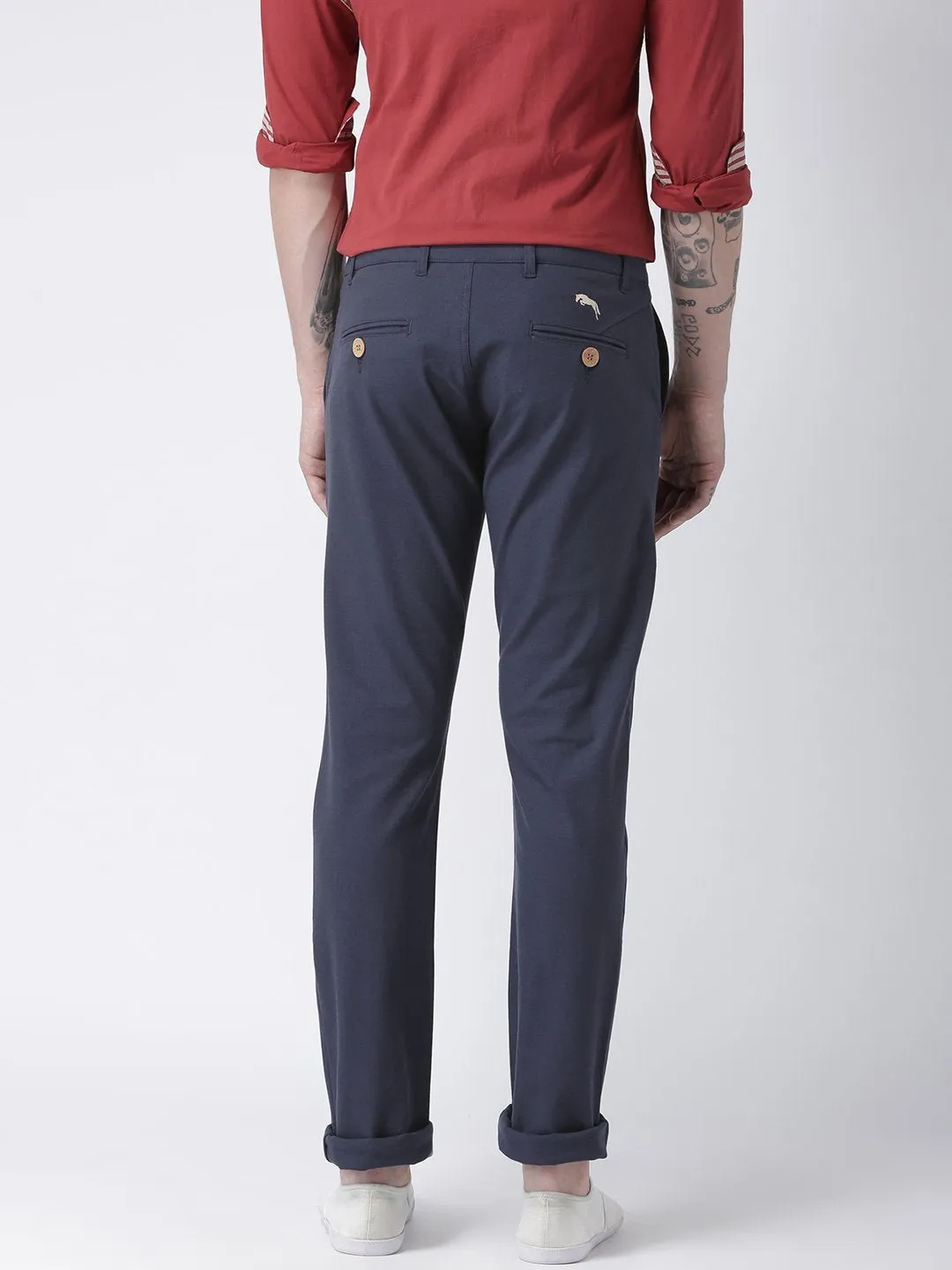 Men Navy Blue Slim Fit Solid Chinos