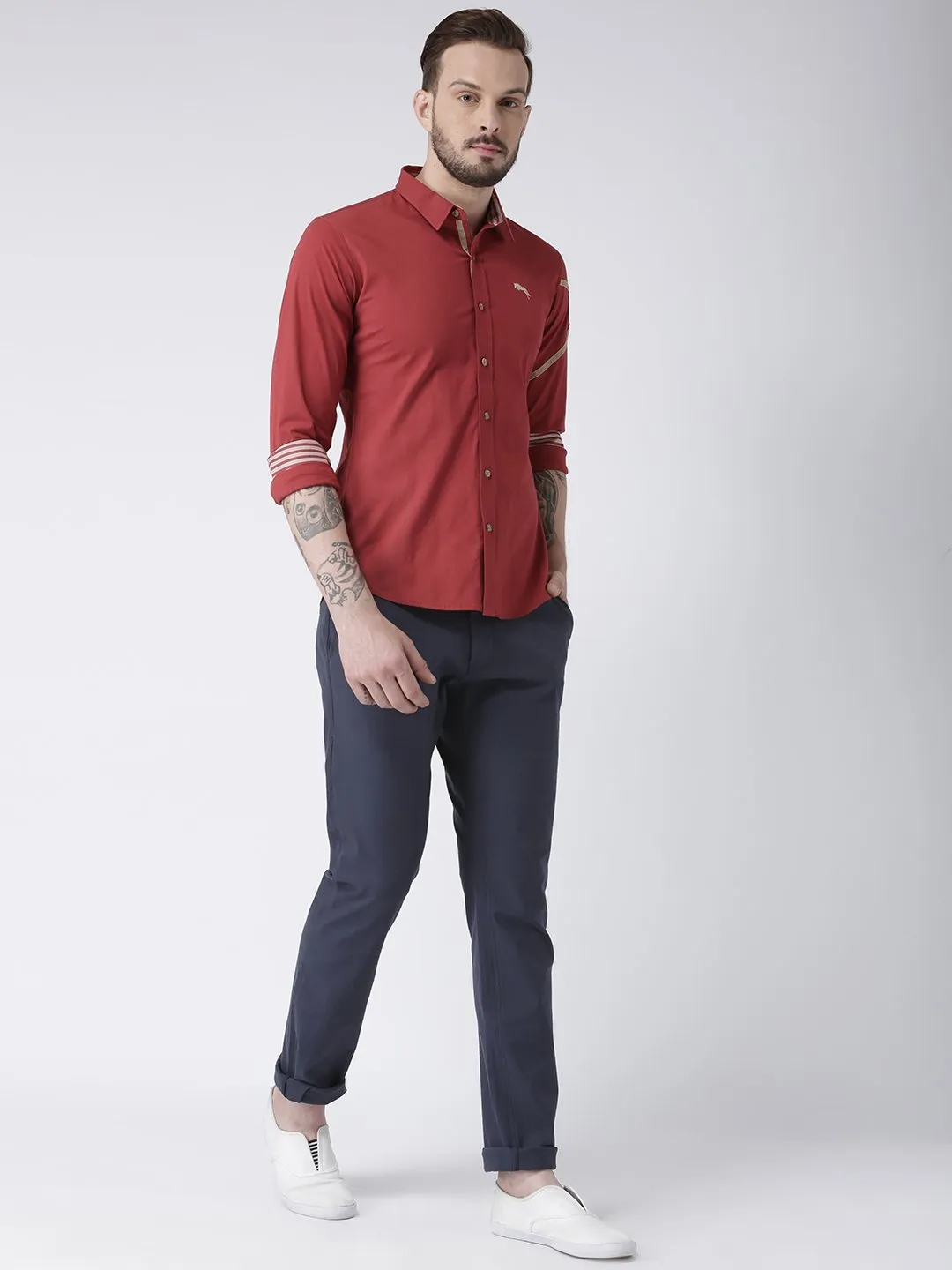 Men Navy Blue Slim Fit Solid Chinos