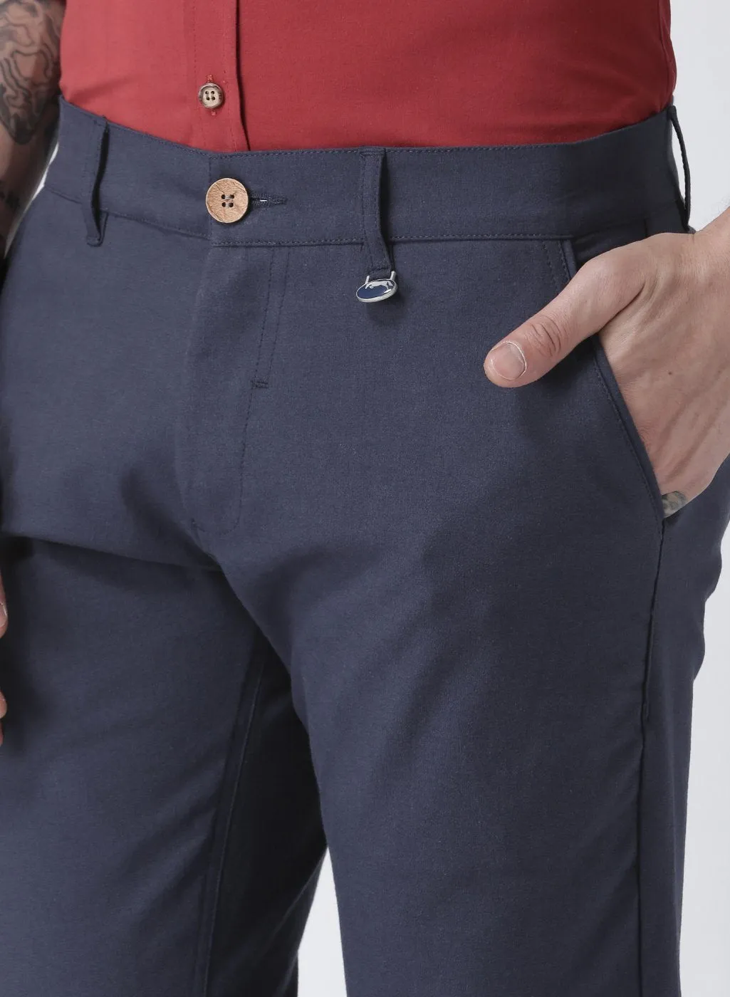 Men Navy Blue Slim Fit Solid Chinos