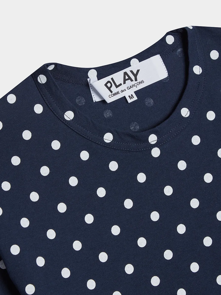 Men Red Heart Play Polka Dot T-Shirt, Navy