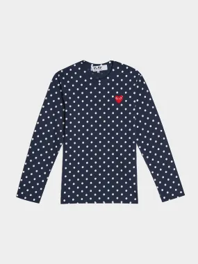 Men Red Heart Play Polka Dot T-Shirt, Navy