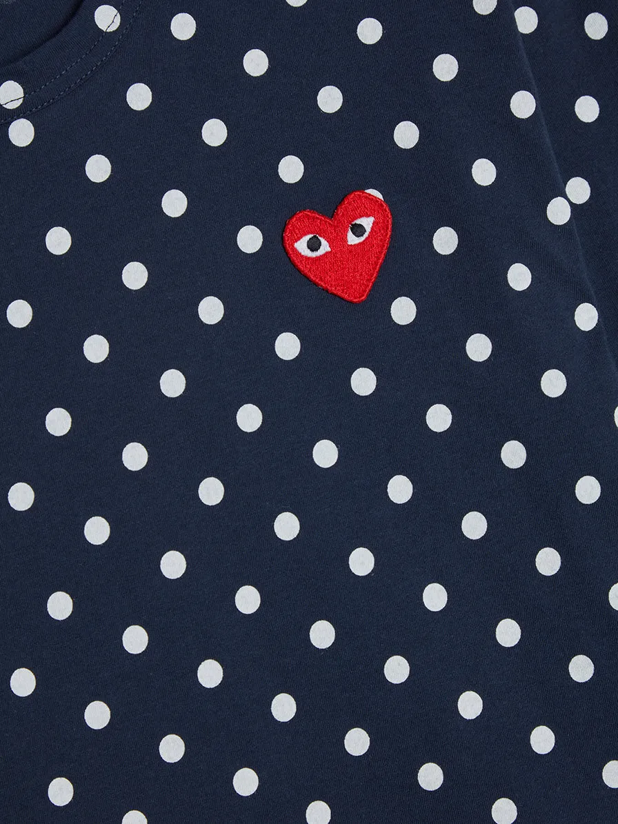 Men Red Heart Play Polka Dot T-Shirt, Navy