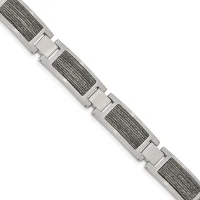 Men's 12mm Stainless Steel & Grey Wood Inlay Link Bracelet, 8.75 Inch