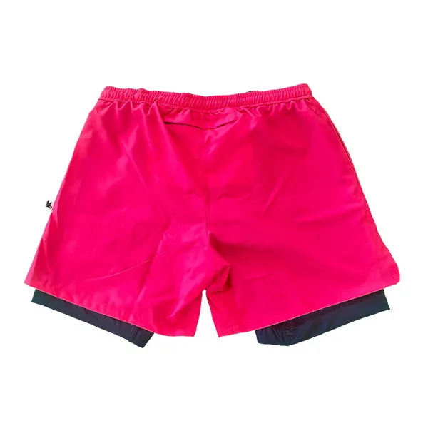 Mens 2-1 Solid Compression Neon Pink with Navy Liner 7 Short