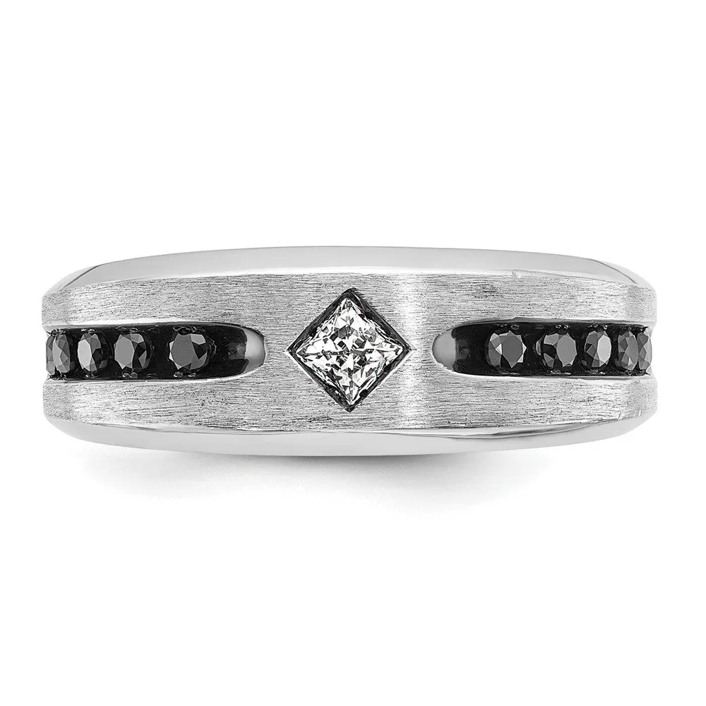 Mens 8mm 14K White Gold Black Rhodium Lab-Created Diamond Tapered Band