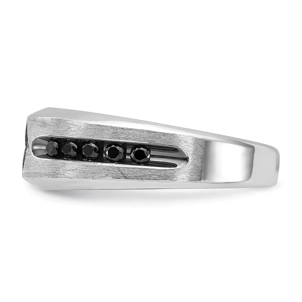 Mens 8mm 14K White Gold Black Rhodium Lab-Created Diamond Tapered Band