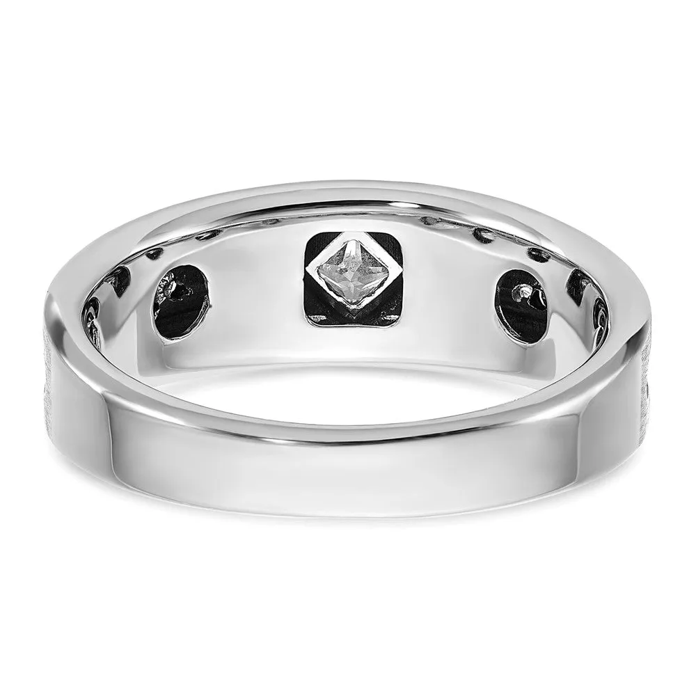 Mens 8mm 14K White Gold Black Rhodium Lab-Created Diamond Tapered Band