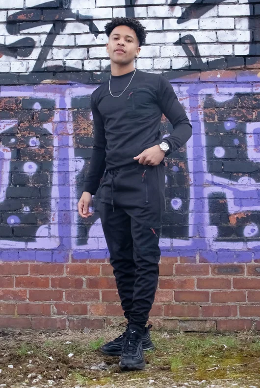 Mens Black Hybrid Pocket Muscle Fit Tracksuit