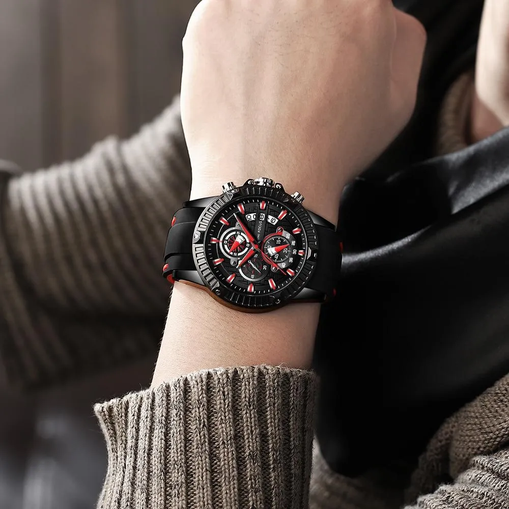 Men's Chronograph Fashion Silicone Quartz Sports Calendar Wristwatches