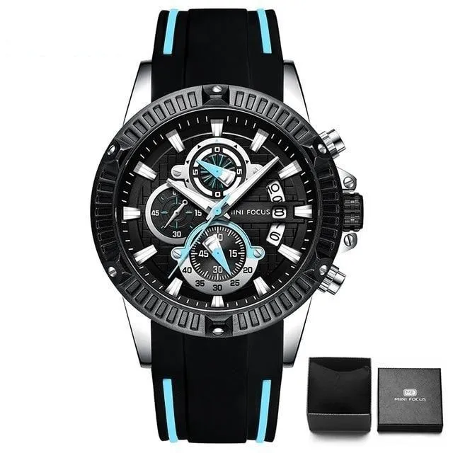 Men's Chronograph Fashion Silicone Quartz Sports Calendar Wristwatches