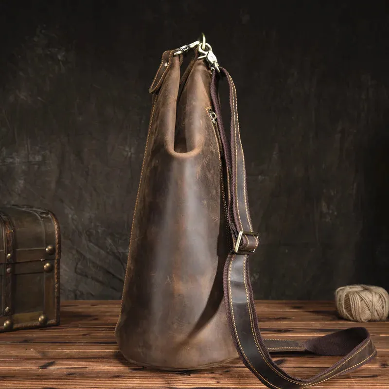 Men's Vintage Barrel-shaped Genuine Leather Casual Chest Bag