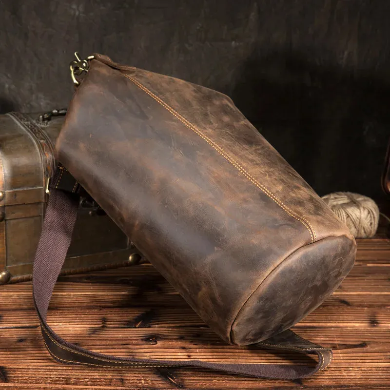 Men's Vintage Barrel-shaped Genuine Leather Casual Chest Bag