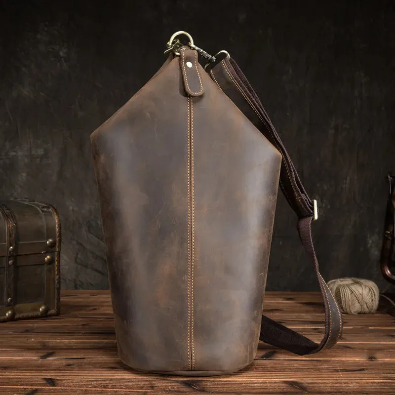 Men's Vintage Barrel-shaped Genuine Leather Casual Chest Bag