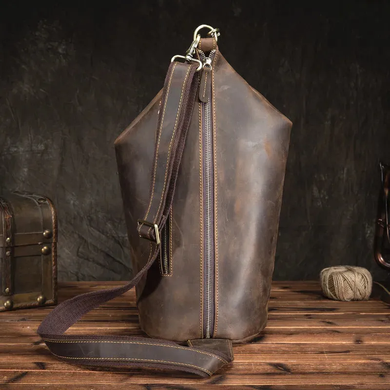 Men's Vintage Barrel-shaped Genuine Leather Casual Chest Bag