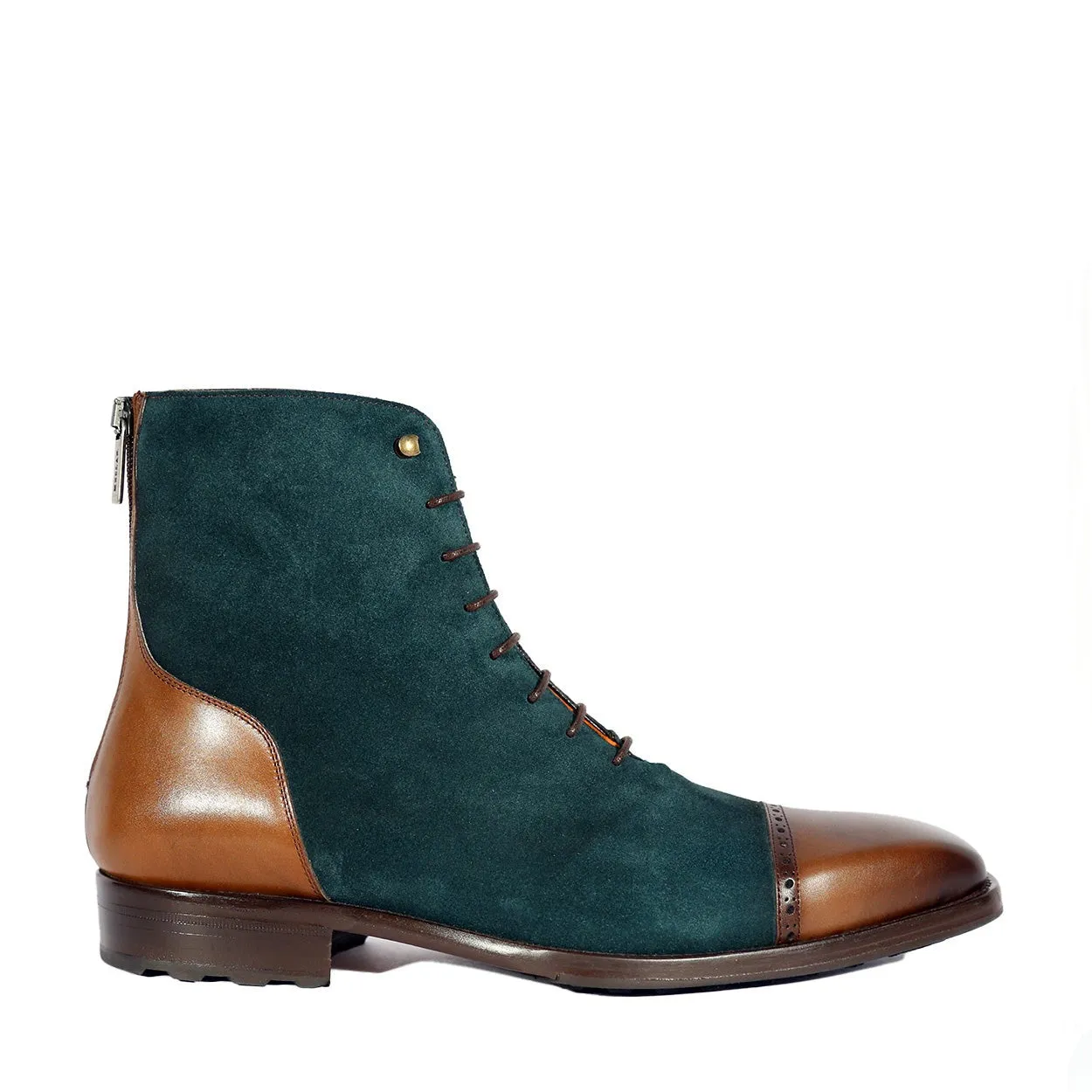 Mezlan S20489 Men's Shoes Brown & Green Suede / Calf-Skin Leather Cap-Toe Boots (MZS3553)