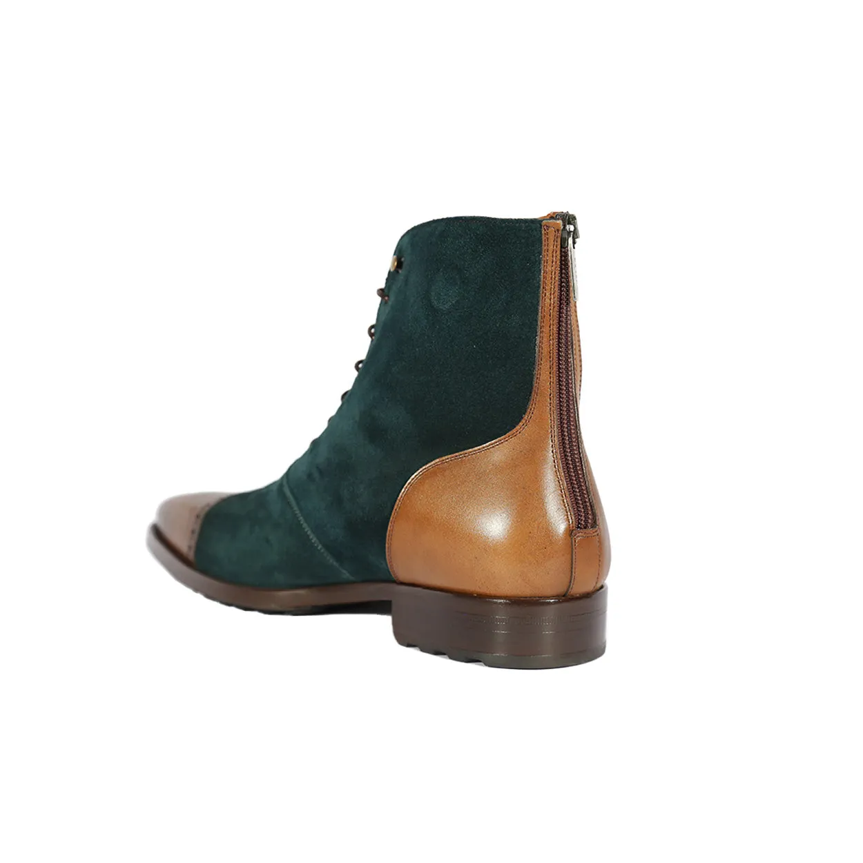 Mezlan S20489 Men's Shoes Brown & Green Suede / Calf-Skin Leather Cap-Toe Boots (MZS3553)