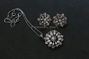 Micro CZ Victorian Pendant Set - Pink