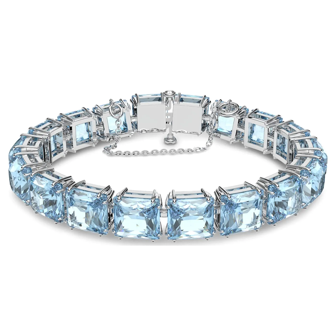 MILLENIA BRACELET, SQUARE CUT CRYSTALS, BLUE, RHODIUM PLATED