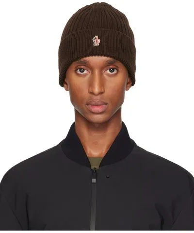 Moncler Brown Ribbed Knit Wool Beanie