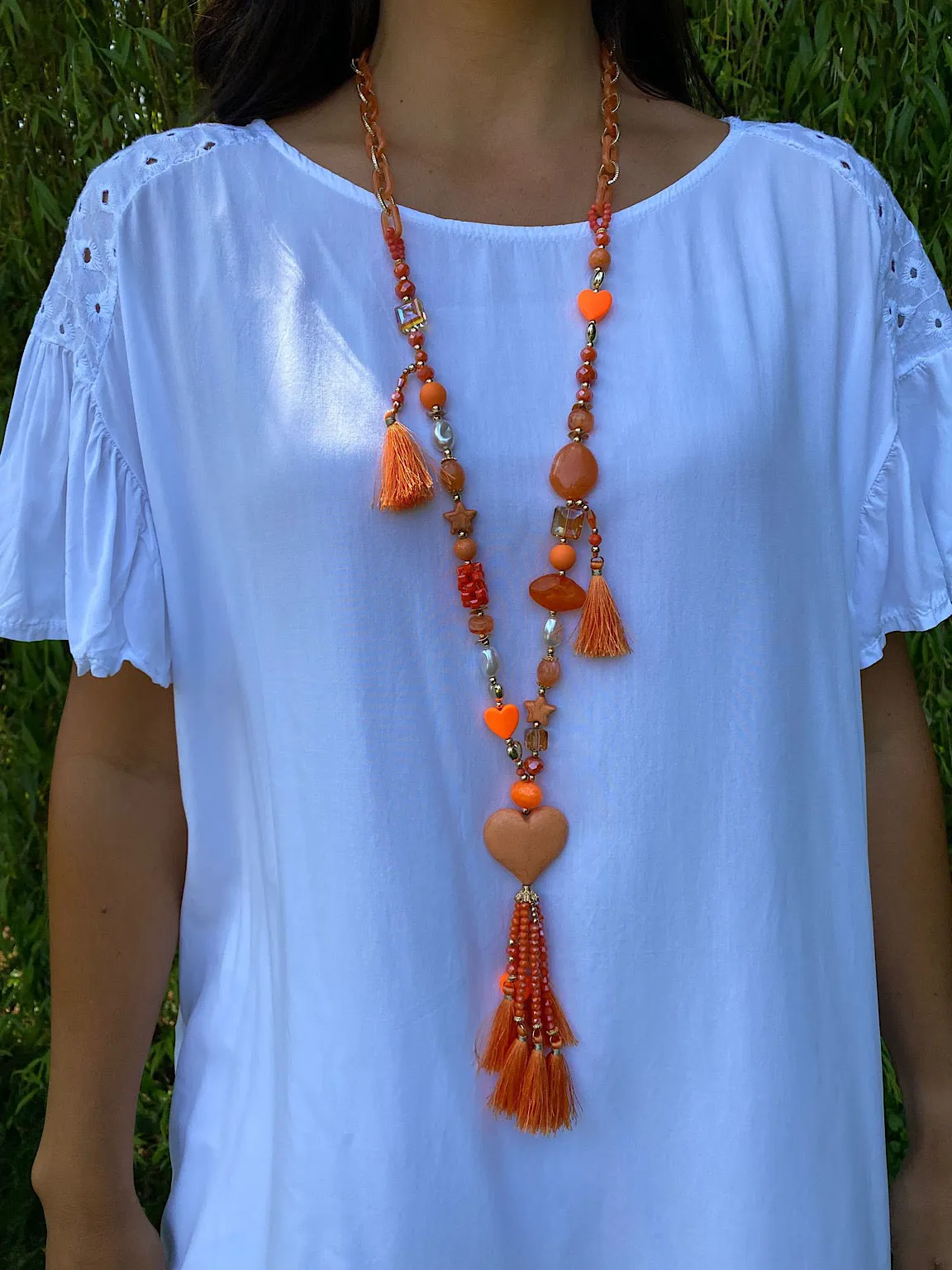 Multi Shape Tassel Heart Necklace