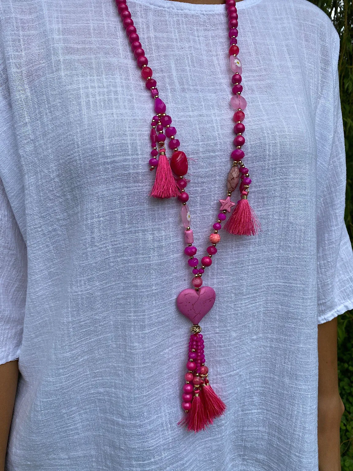 Multi Shape Tassel Heart Necklace