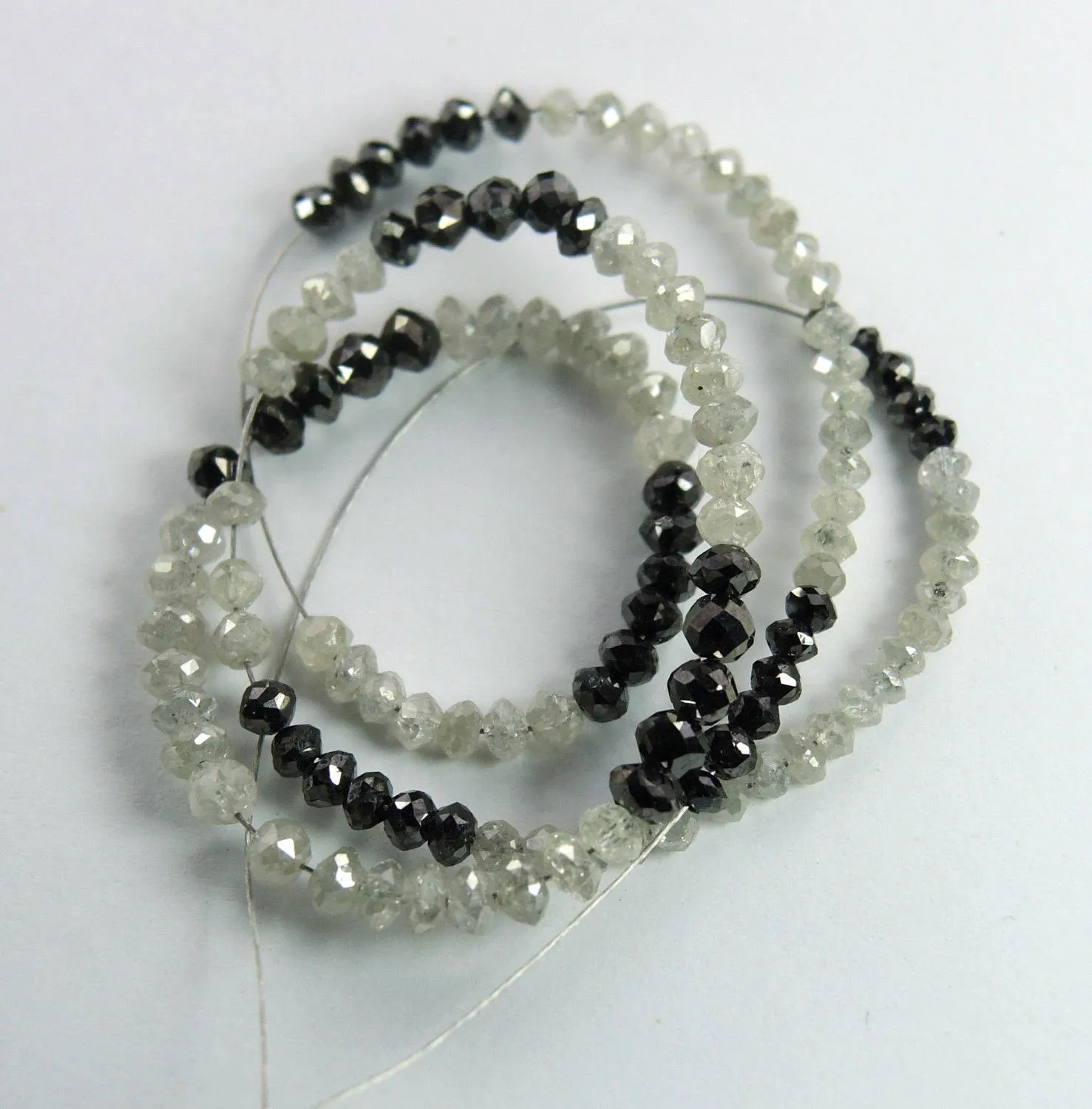 Natural Loose Diamond Bead Shape Black White Color 8.00 inches 9.48 Ct Q66