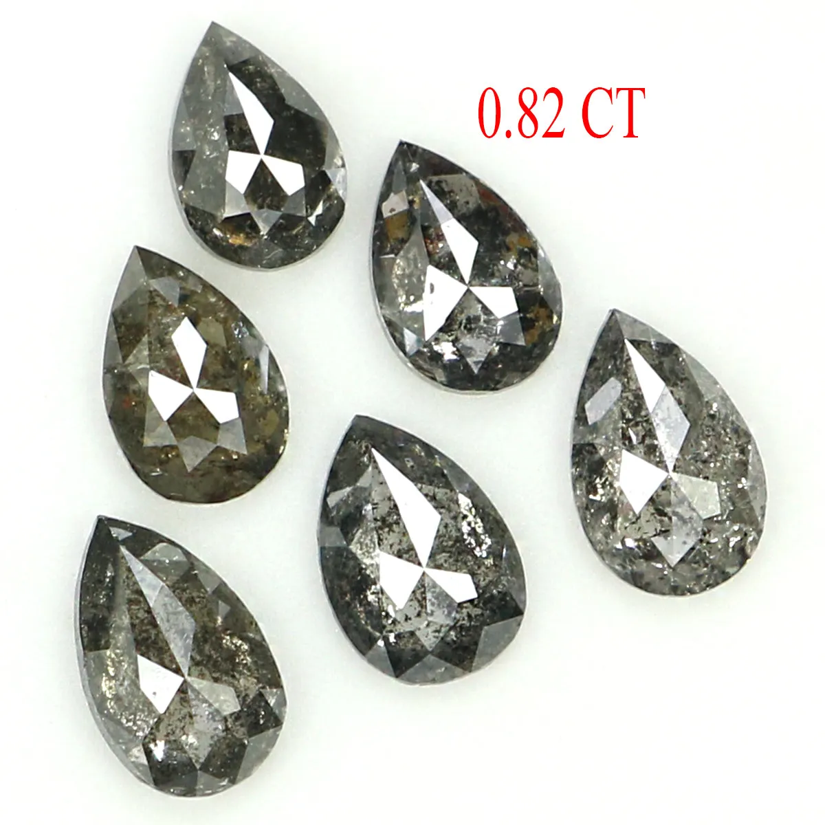 Natural Loose Pear Salt And Pepper Diamond Black Grey Color 0.82 CT 3.90 MM Pear Shape Rose Cut Diamond KDL1311