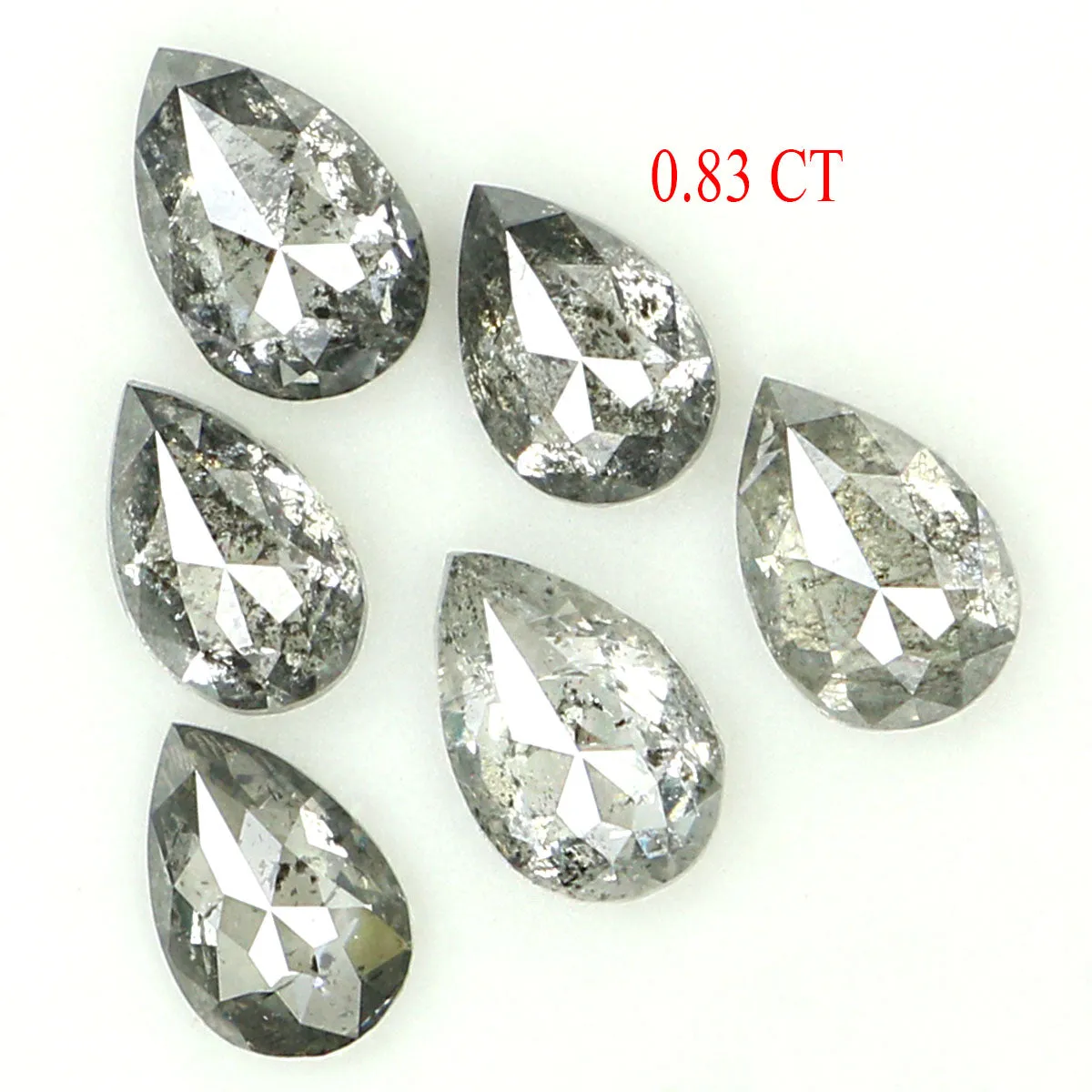 Natural Loose Pear Salt And Pepper Diamond Black Grey Color 0.83 CT 3.90 MM Pear Shape Rose Cut Diamond L1251