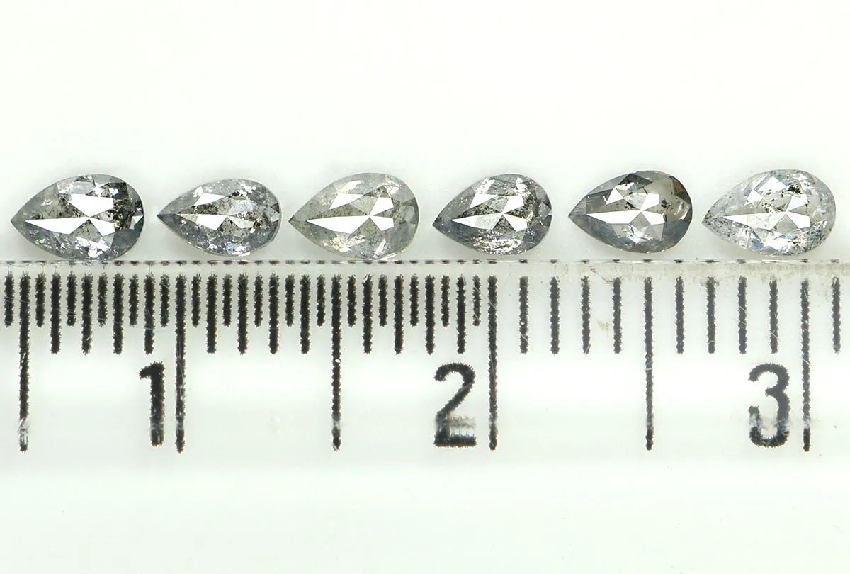 Natural Loose Pear Salt And Pepper Diamond Black Grey Color 0.83 CT 3.90 MM Pear Shape Rose Cut Diamond L1251