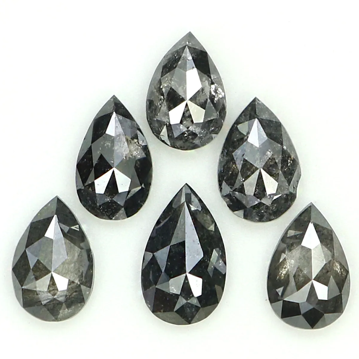 Natural Loose Pear Salt And Pepper Diamond Black Grey Color 0.95 CT 4.25 MM Pear Shape Rose Cut Diamond KDL1256