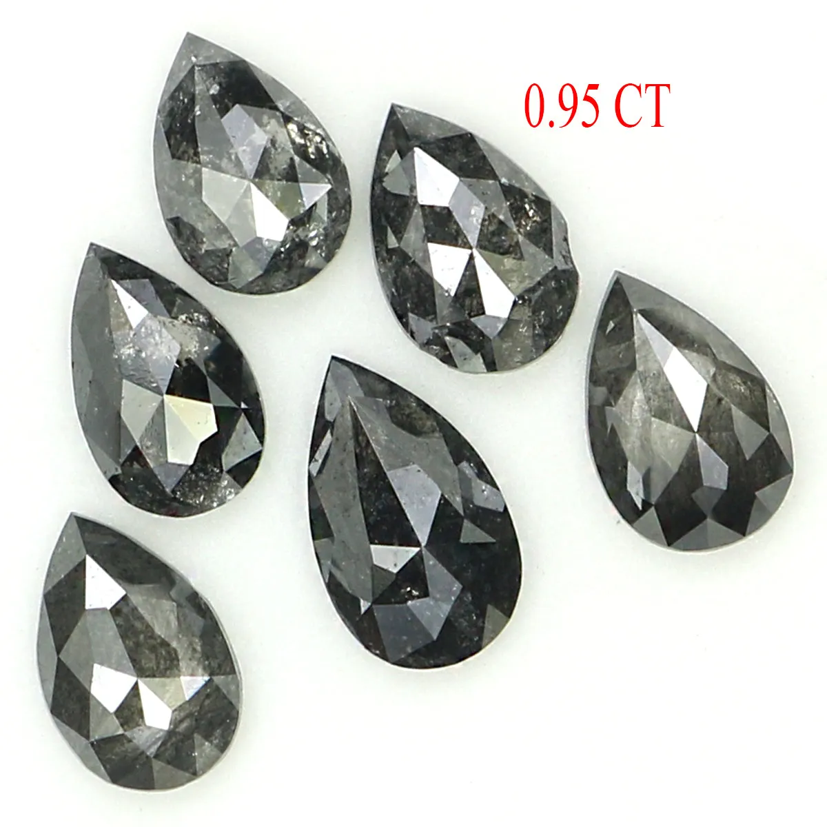 Natural Loose Pear Salt And Pepper Diamond Black Grey Color 0.95 CT 4.25 MM Pear Shape Rose Cut Diamond KDL1256