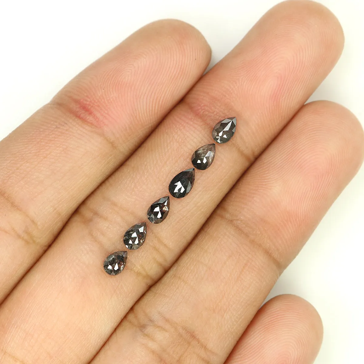 Natural Loose Pear Salt And Pepper Diamond Black Grey Color 0.95 CT 4.25 MM Pear Shape Rose Cut Diamond KDL1256