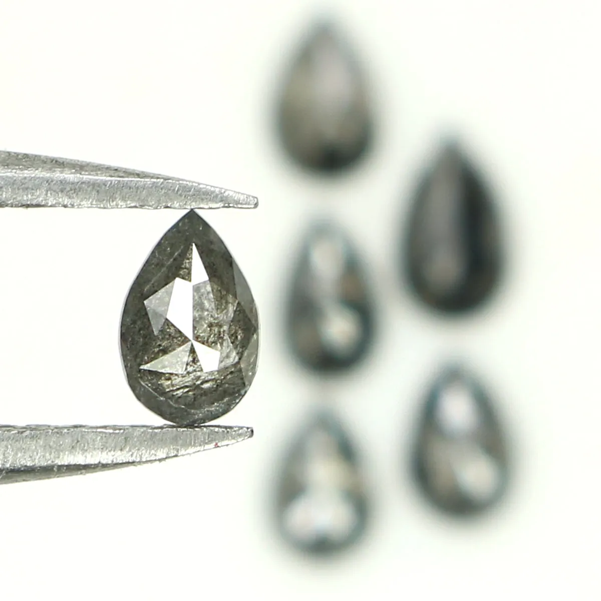 Natural Loose Pear Salt And Pepper Diamond Black Grey Color 0.95 CT 4.25 MM Pear Shape Rose Cut Diamond KDL1256