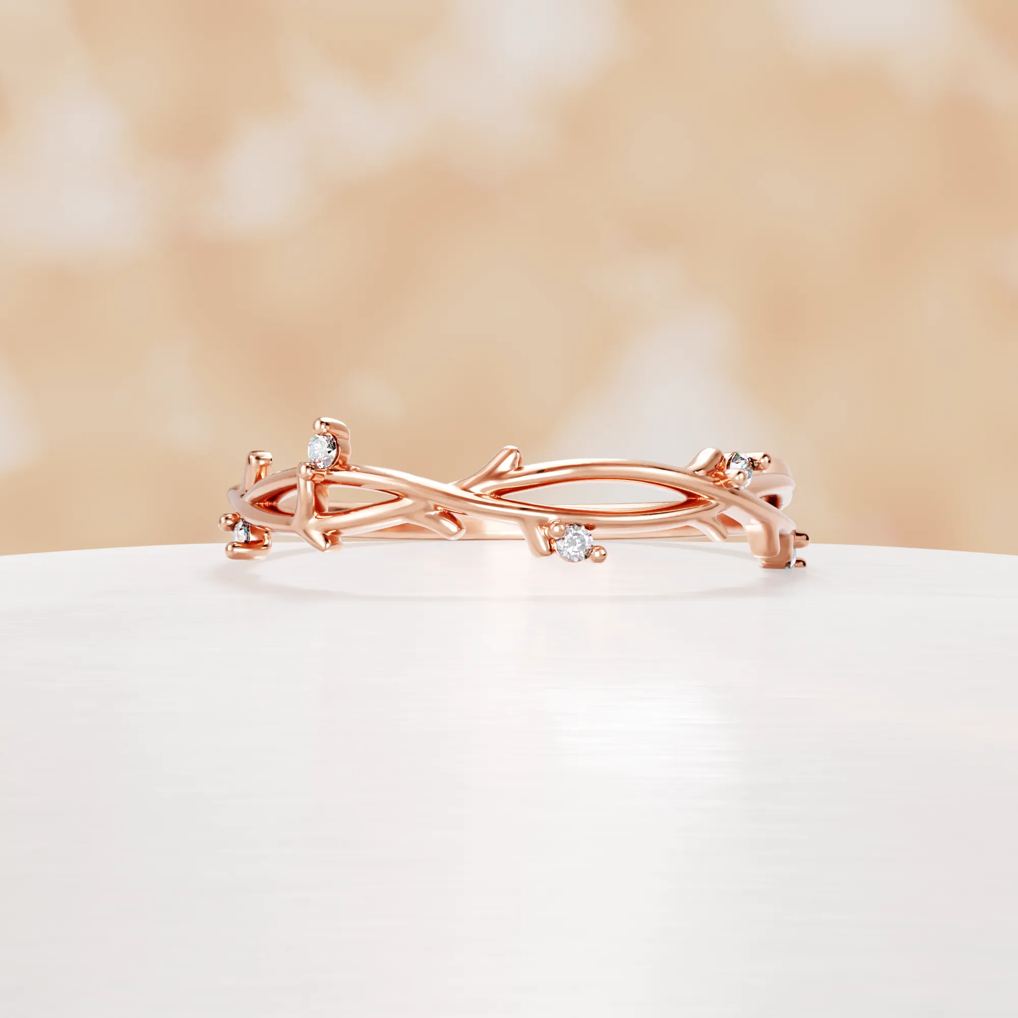 Nature inspired twig Diamond Wedding Band Rose Gold