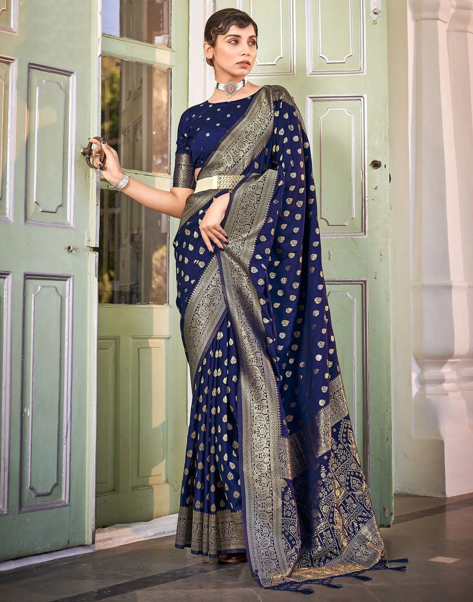 Navy Blue Banarasi Saree