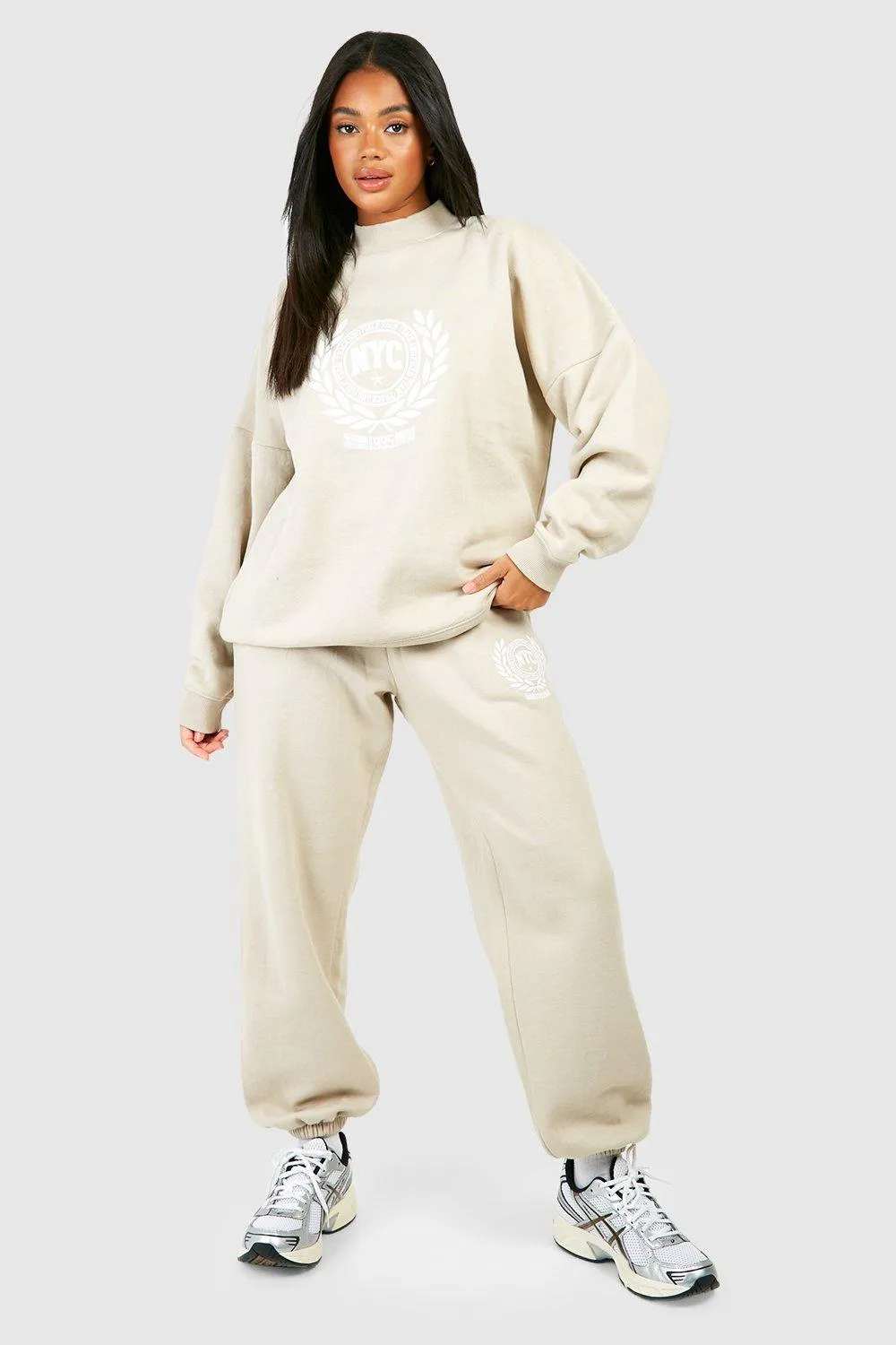 Ncy Printed Deep Neck Sweatshirt Tracksuit