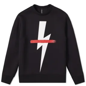 Neil Barrett Crossed Out Bolt Crew SweatBlack, Red & White