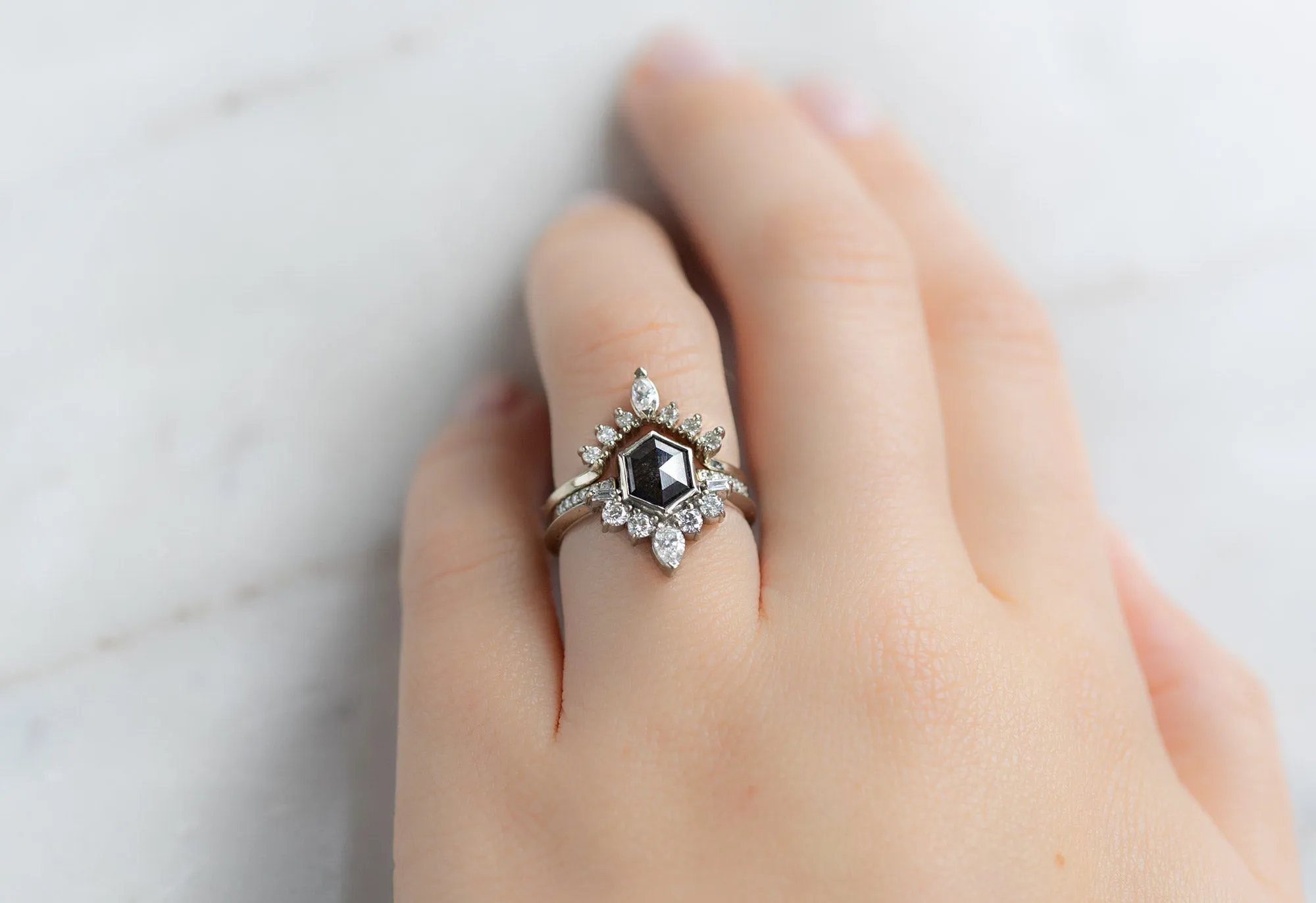 One of a Kind White Diamond Sunburst Stacking Ring