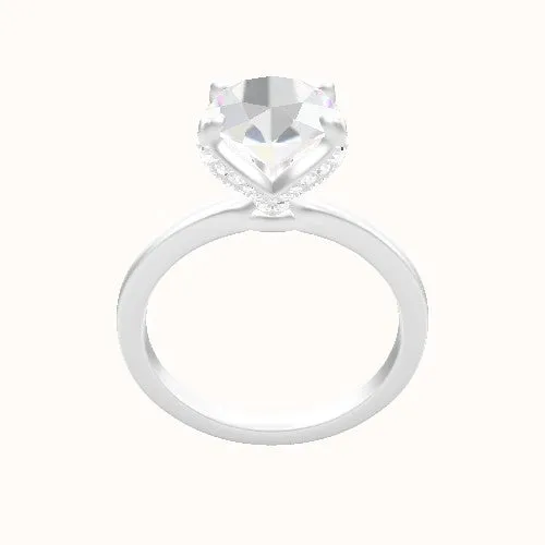 Open Solitaire Engagement Ring With Pave Petal Four Prong Head