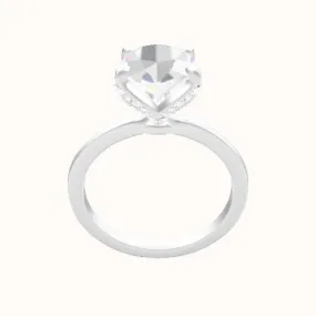 Open Solitaire Engagement Ring With Pave Petal Four Prong Head