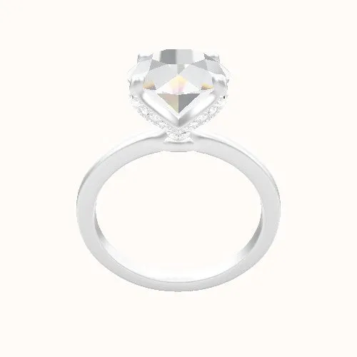 Open Solitaire Engagement Ring With Pave Petal Four Prong Head