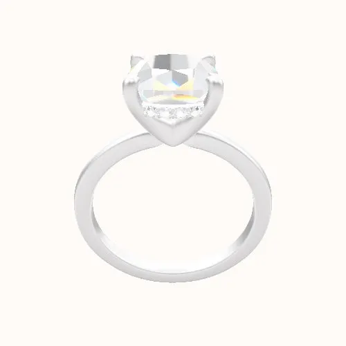 Open Solitaire Engagement Ring With V Prong with Hidden Halo Head